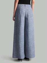 Ontre Women's Front Button Pocket Faded Blue Denim Print Extra Long Casual Pants